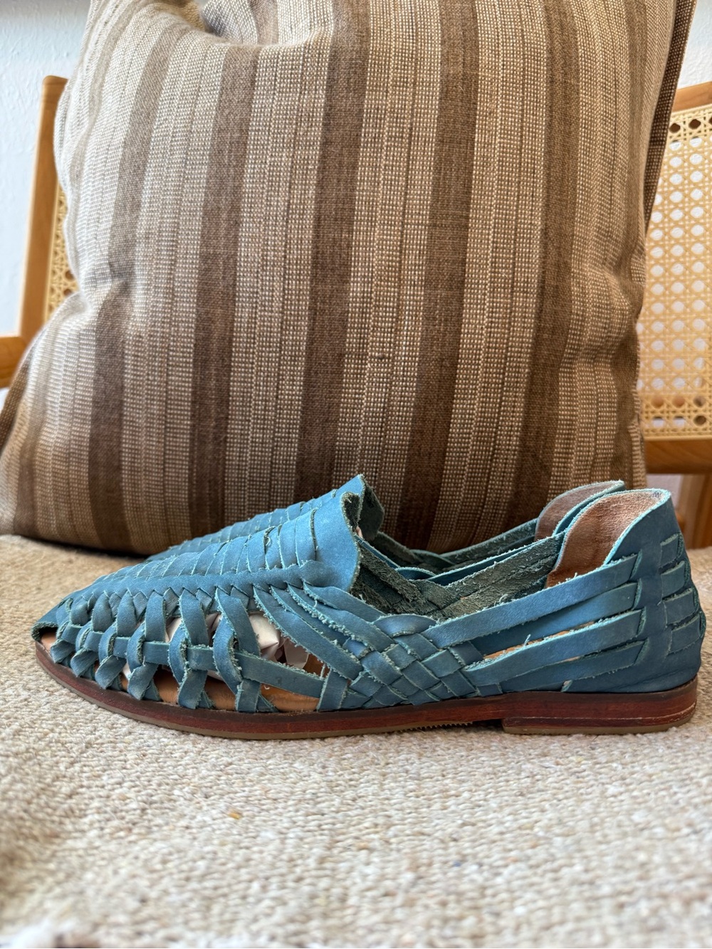The Root Collective Handwoven Huarache Flats in Blue - Women's Slip-On